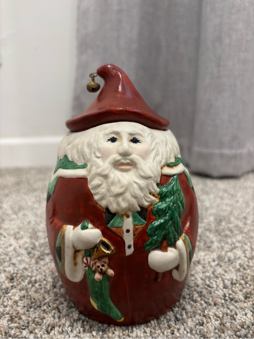 Vintage Hand Painted Festive Red Santa Clause Figurine Holiday Candy Jar Decor